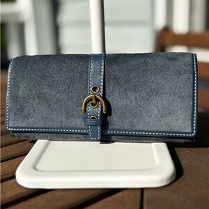Coach • Suede Blue Wallet/Pencil Holder/Eyewear Case